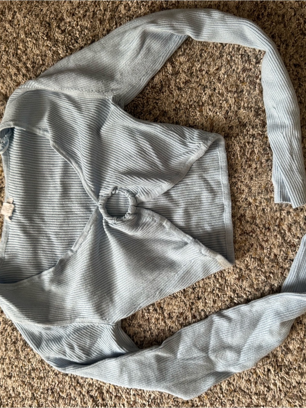 Garage Light Blue Ribbed Long Sleeve Crop Top with Front Ring